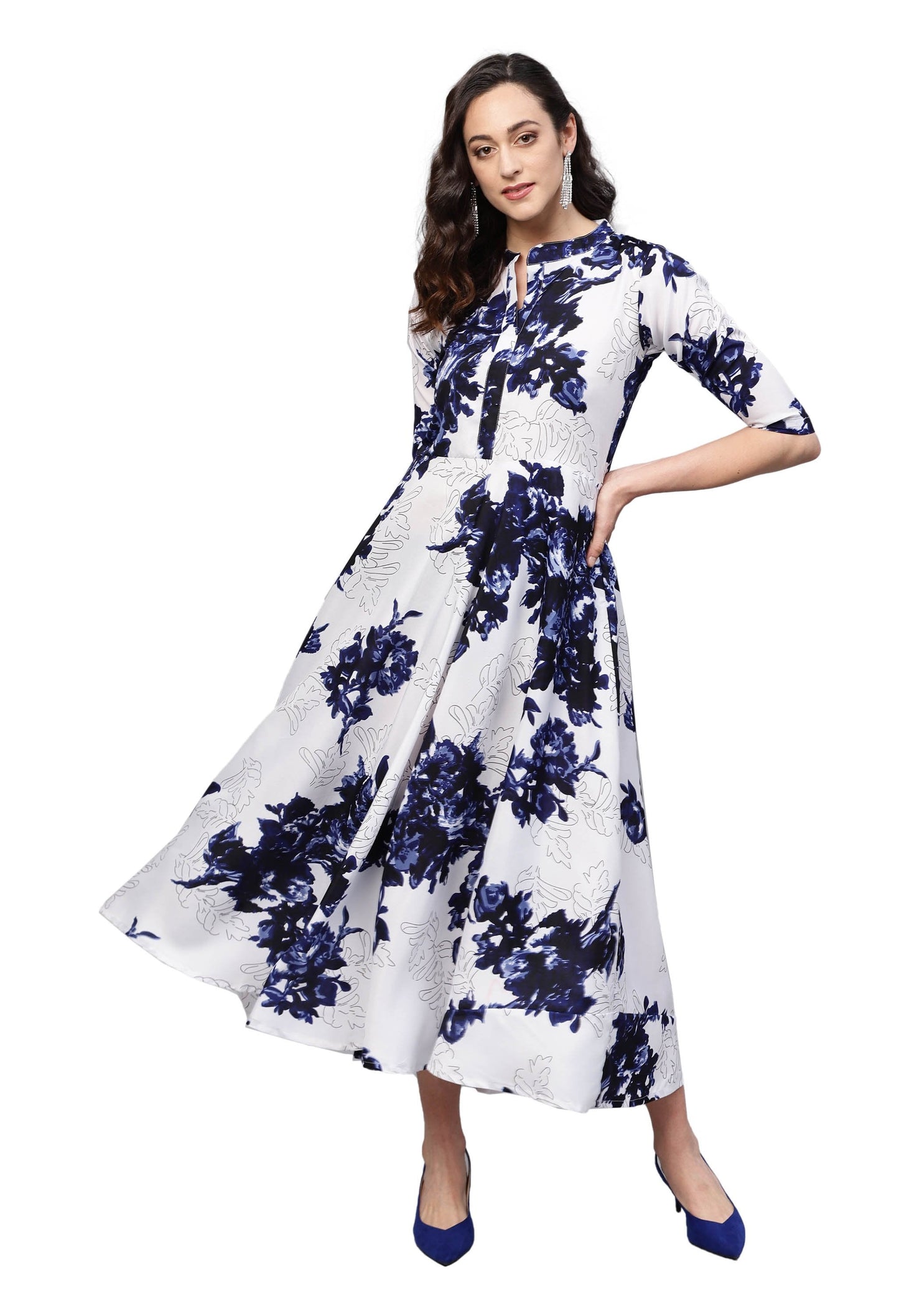 Women White Printed Dress by Myshka (