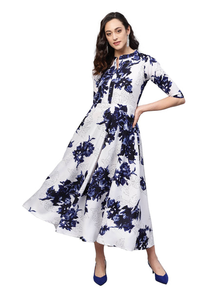 Women White Printed Dress by Myshka (
