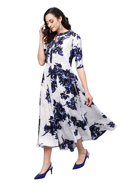 Women White Printed Dress by Myshka (