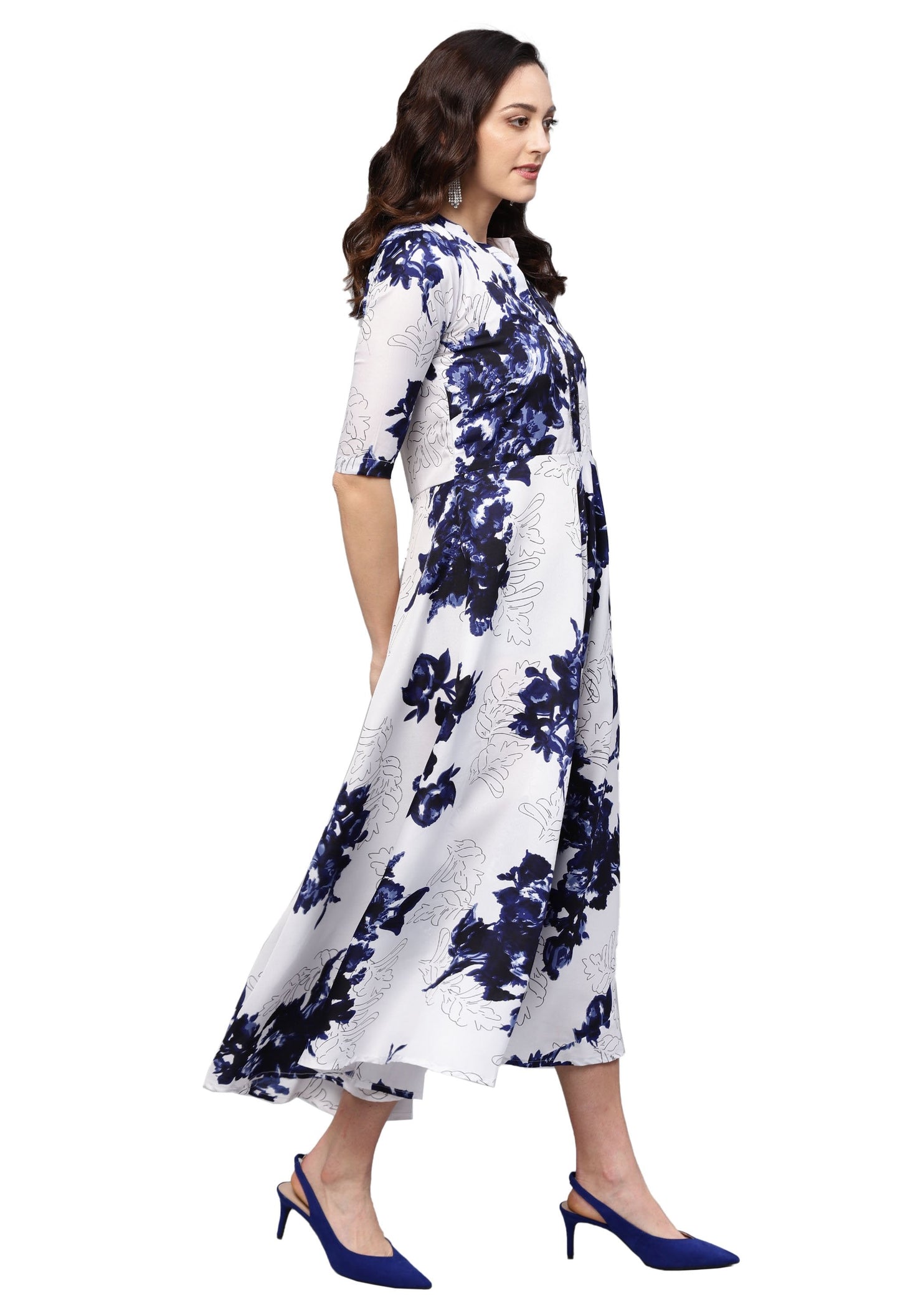 Women White Printed Dress by Myshka (