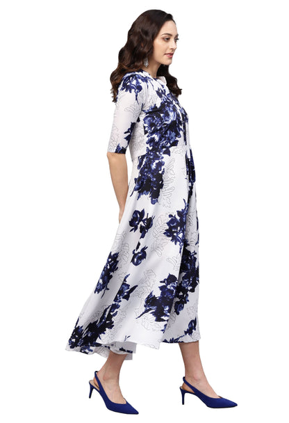 Women White Printed Dress by Myshka (