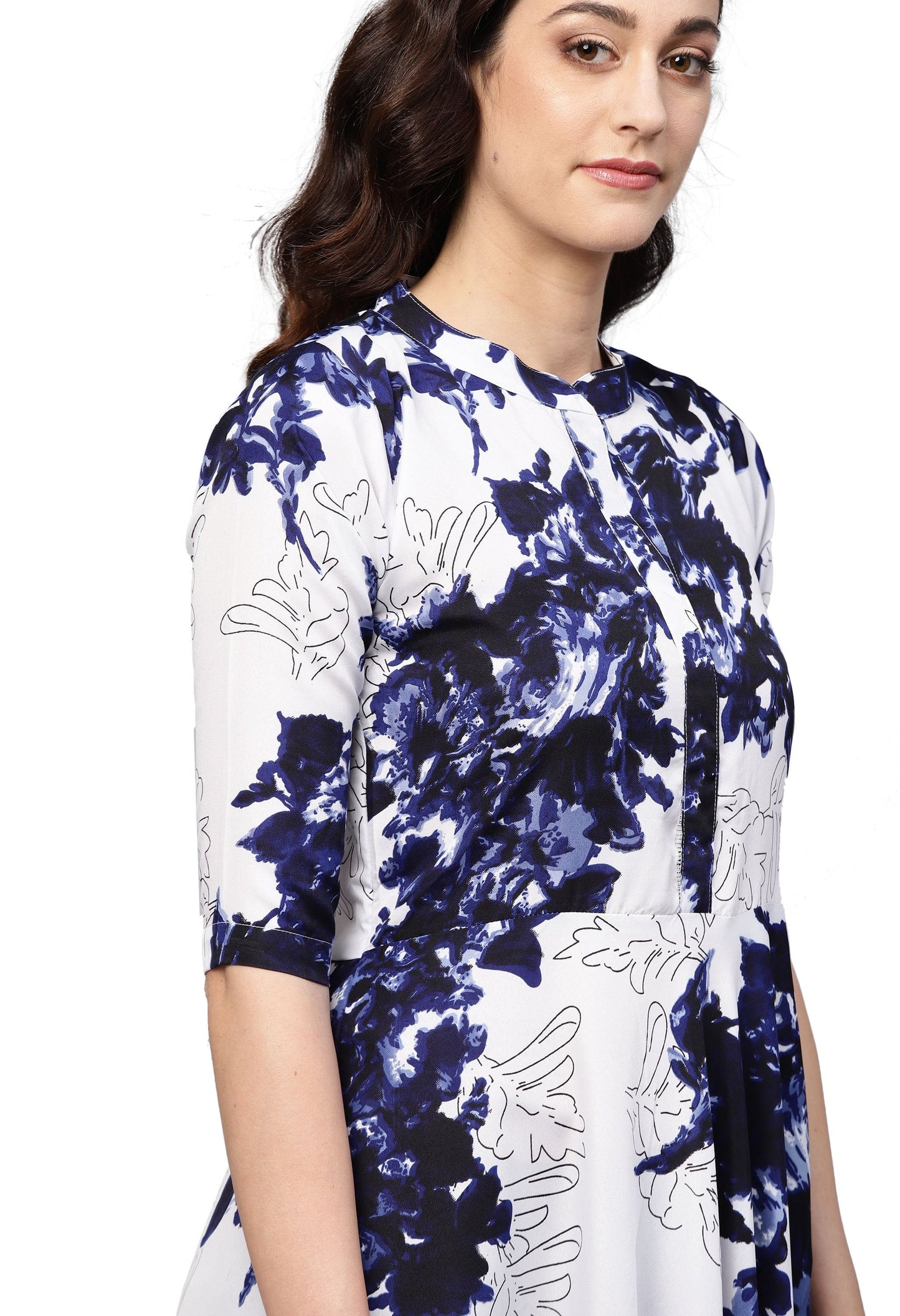 Women White Printed Dress by Myshka (