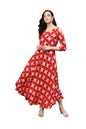 Women's Maroon Rayon Printed 3/4 Sleeve Round Neck Dress