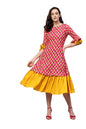 Women's Pink Rayon Printed 3/4 Sleeve Round Neck Dress