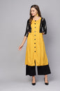 Women's Yellow Rayon Solid 3/4 Sleeve Round Neck Casual Kurta Only