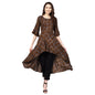 Women's Brown Rayon Printed 3/4 Sleeve Round Neck Casual Kurta Only