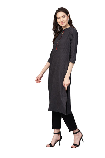 Women Black Cotton Kurti by Myshka (