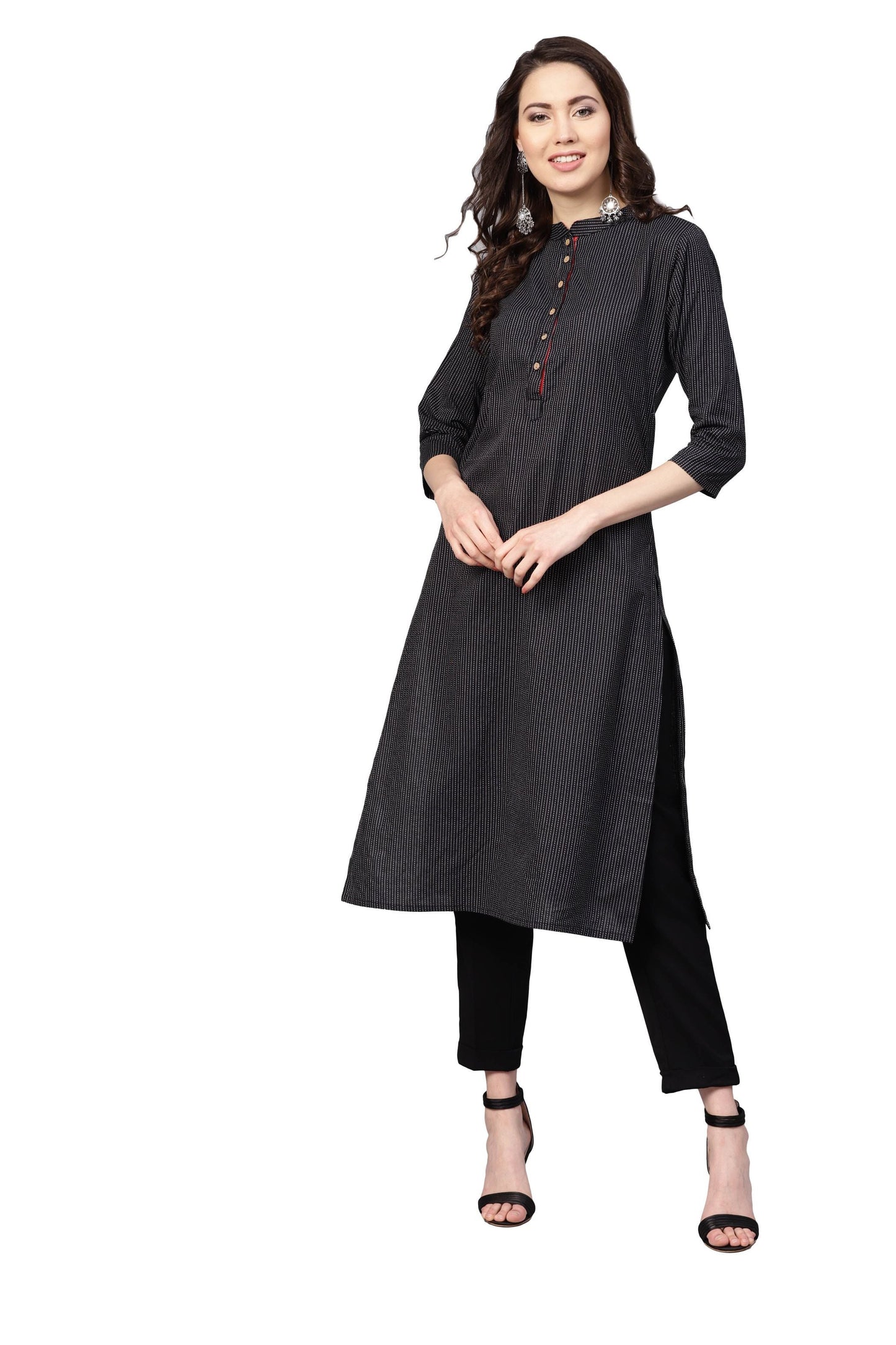 Women Black Cotton Kurti by Myshka (