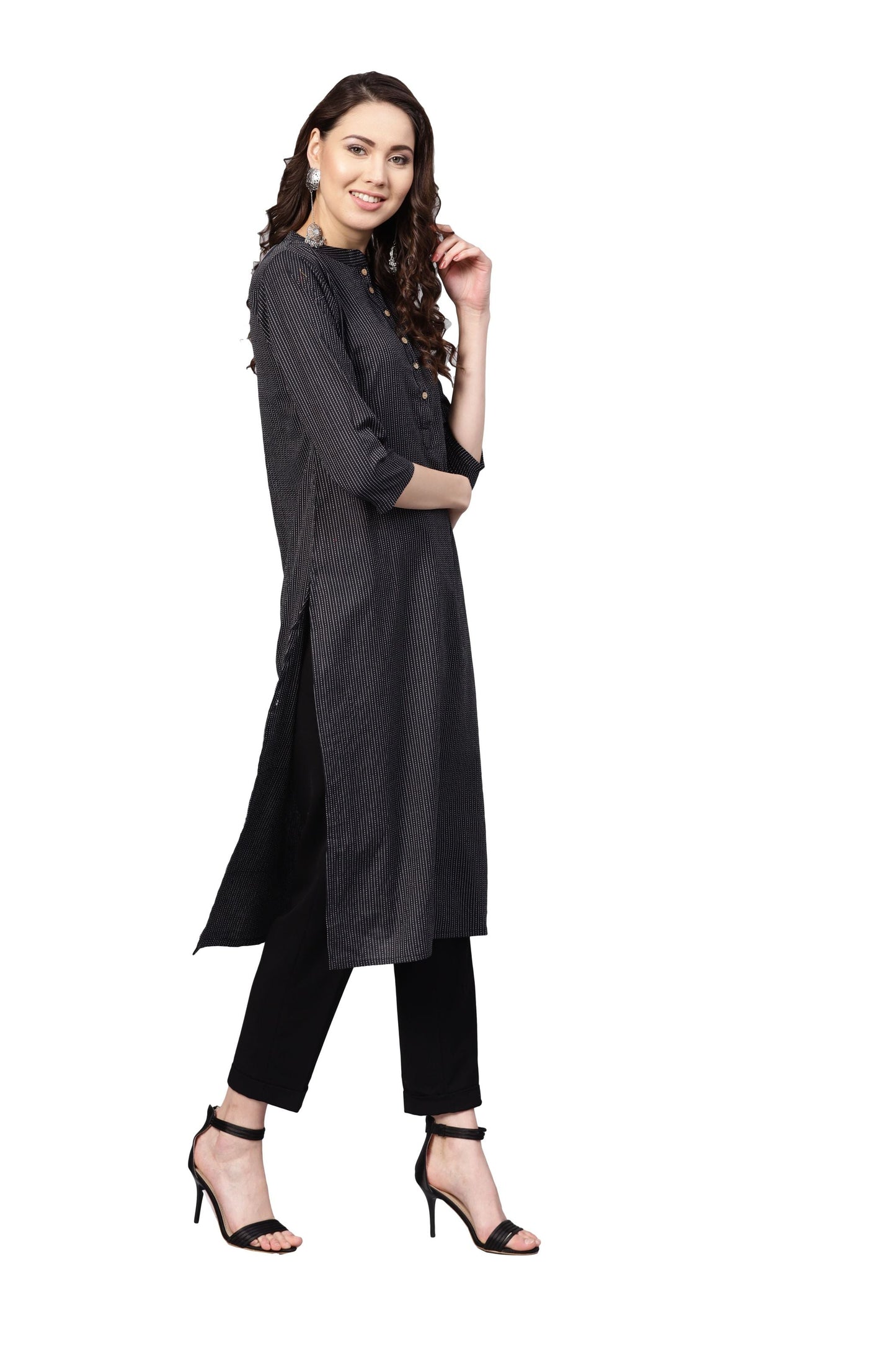 Women Black Cotton Kurti by Myshka (