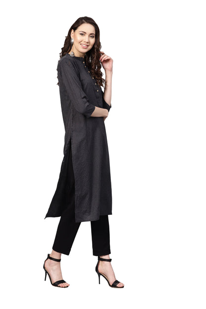 Women Black Cotton Kurti by Myshka (