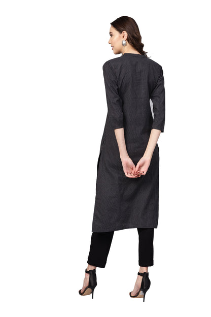 Women Black Cotton Kurti by Myshka (
