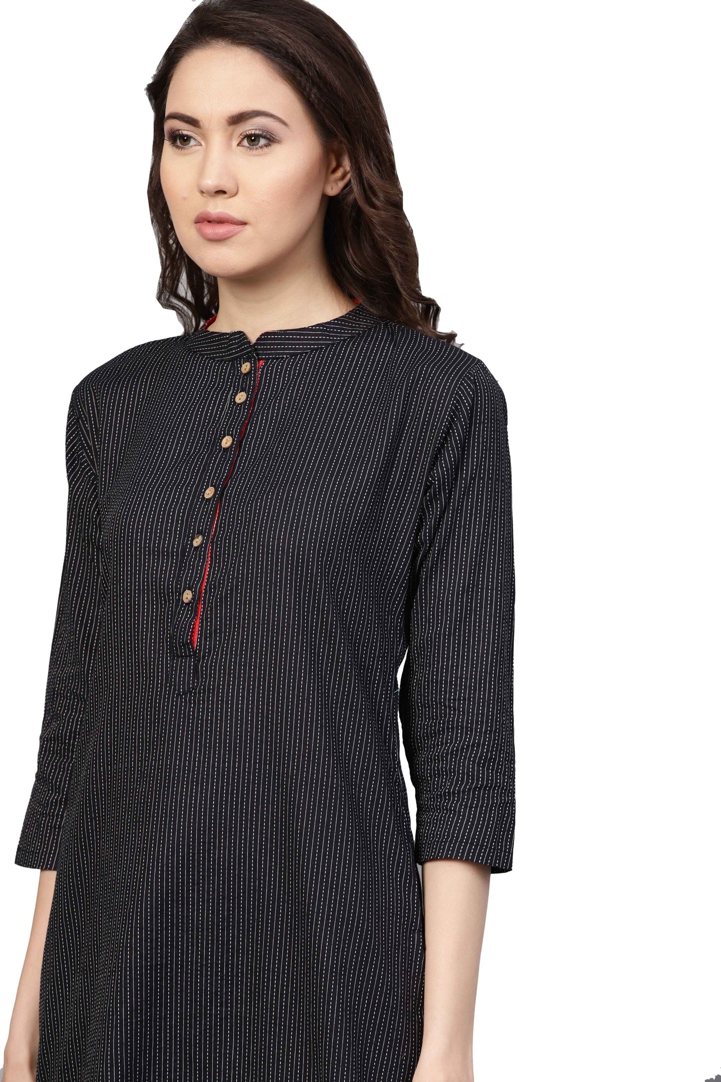 Women Black Cotton Kurti by Myshka (