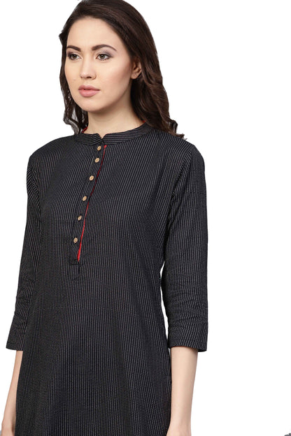 Women Black Cotton Kurti by Myshka (
