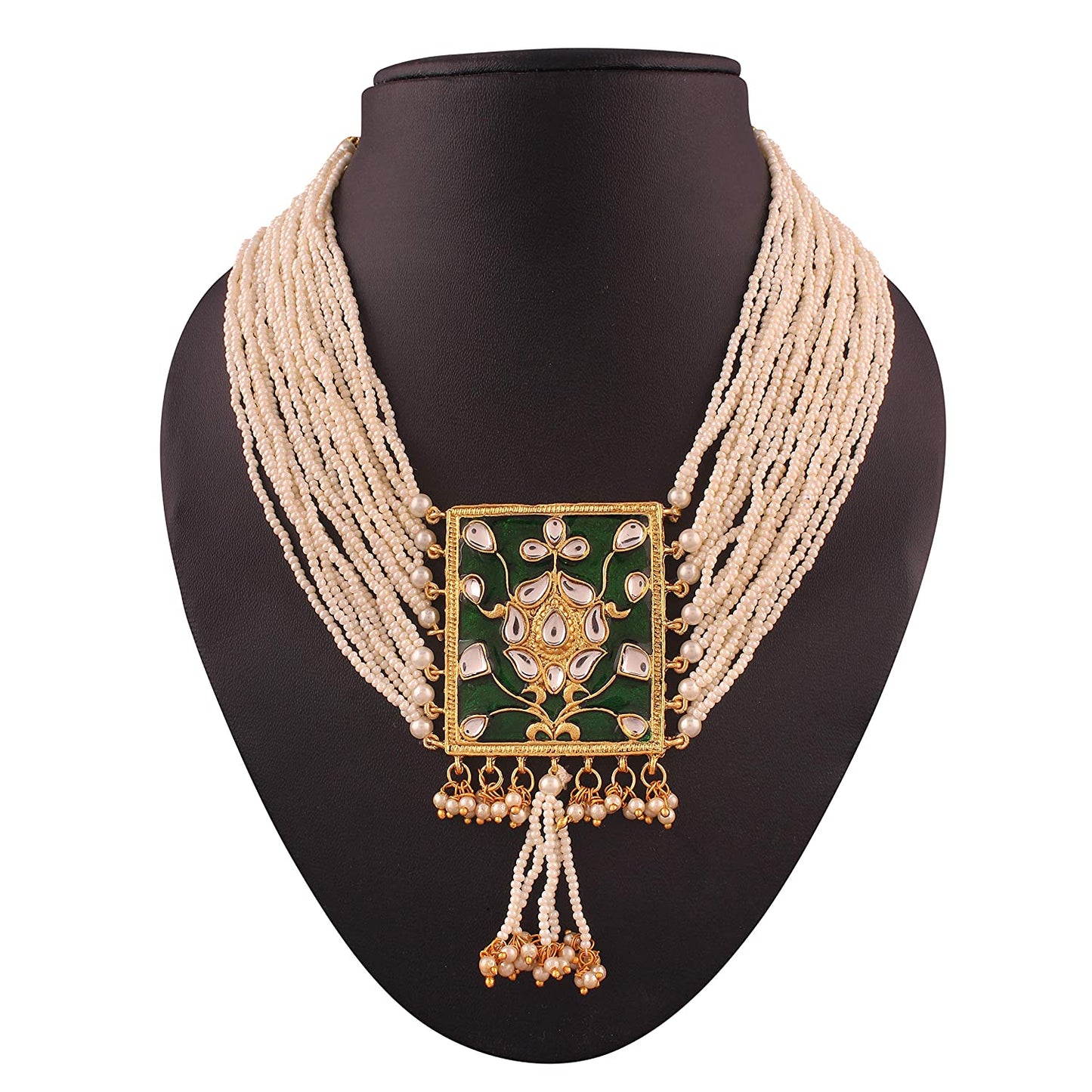 Women's gold plated traditiona padmavati pearl kundan necklace with earrings ml118bl