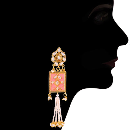 Women's gold plated traditiona padmavati pearl kundan necklace with earrings ml118bl
