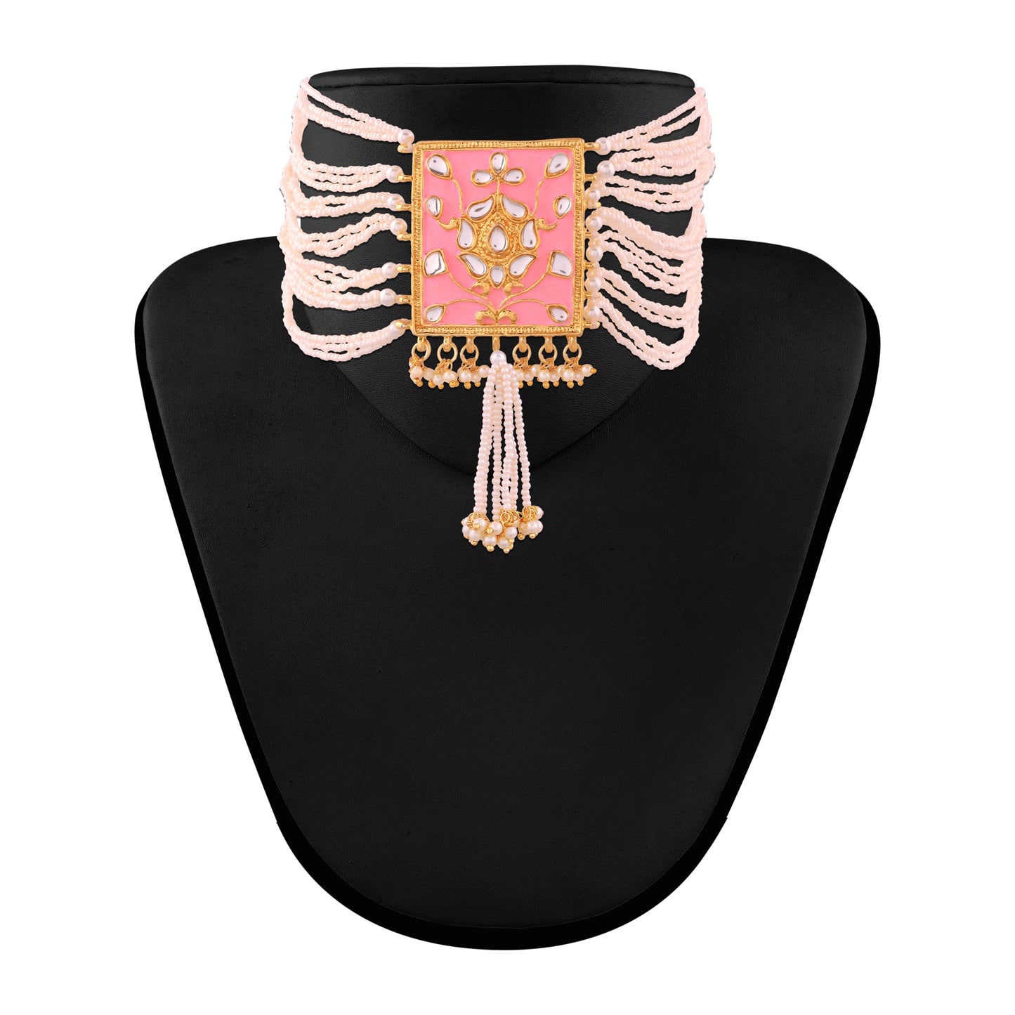 Women's gold plated traditiona padmavati pearl kundan necklace with earrings ml118bl
