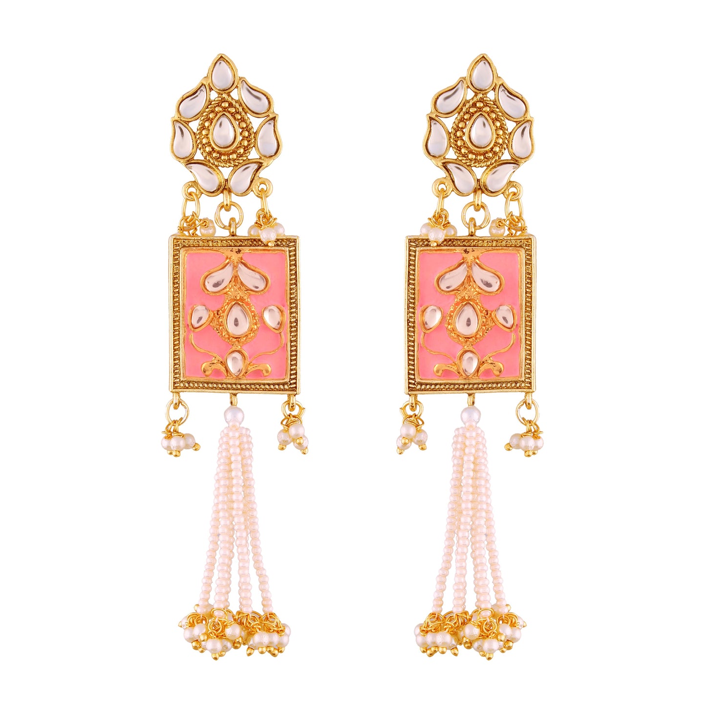 Women's gold plated traditiona padmavati pearl kundan necklace with earrings ml118bl