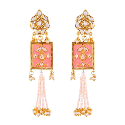 Women's gold plated traditiona padmavati pearl kundan necklace with earrings ml118bl