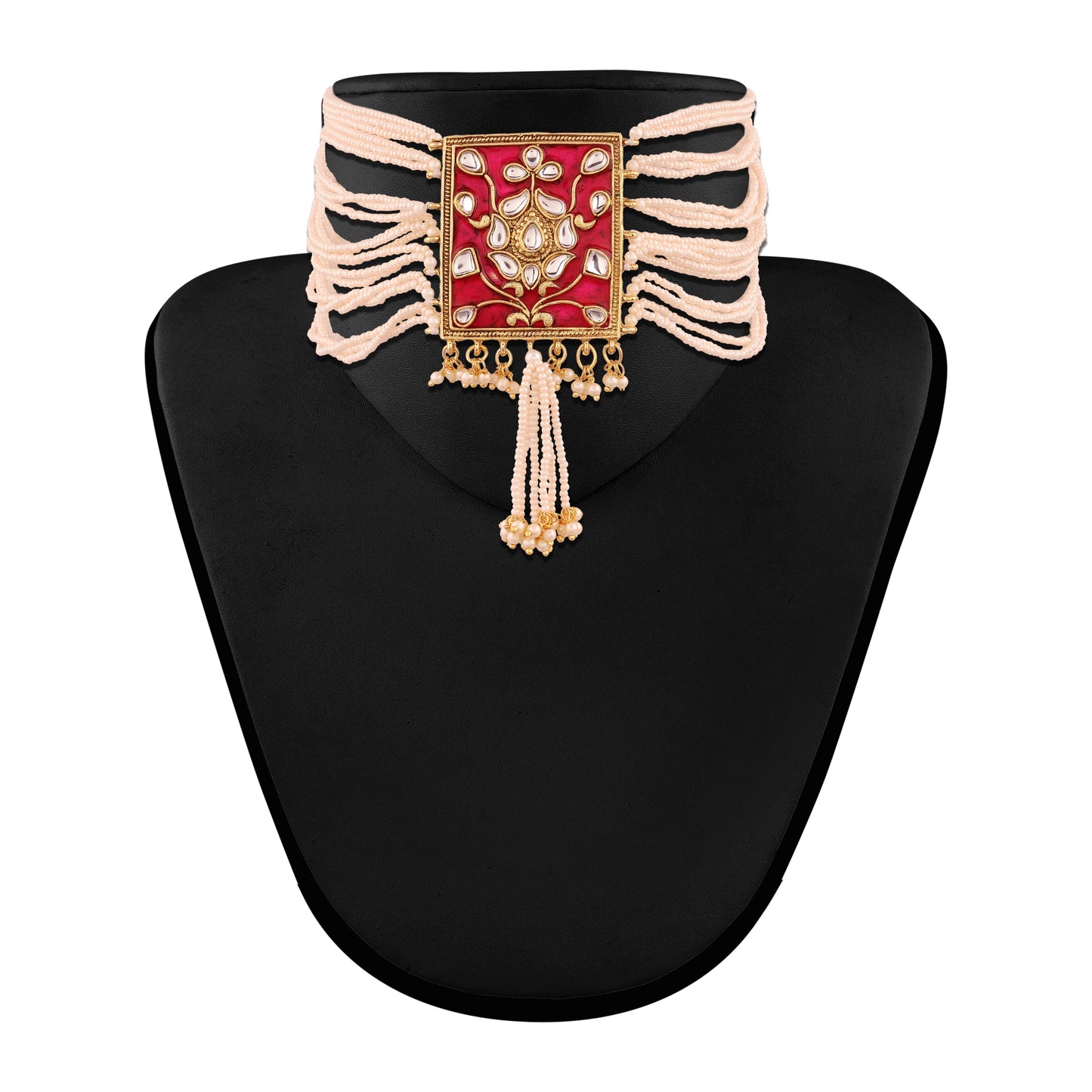 Women's gold plated traditiona padmavati pearl kundan necklace with earrings ml118bl