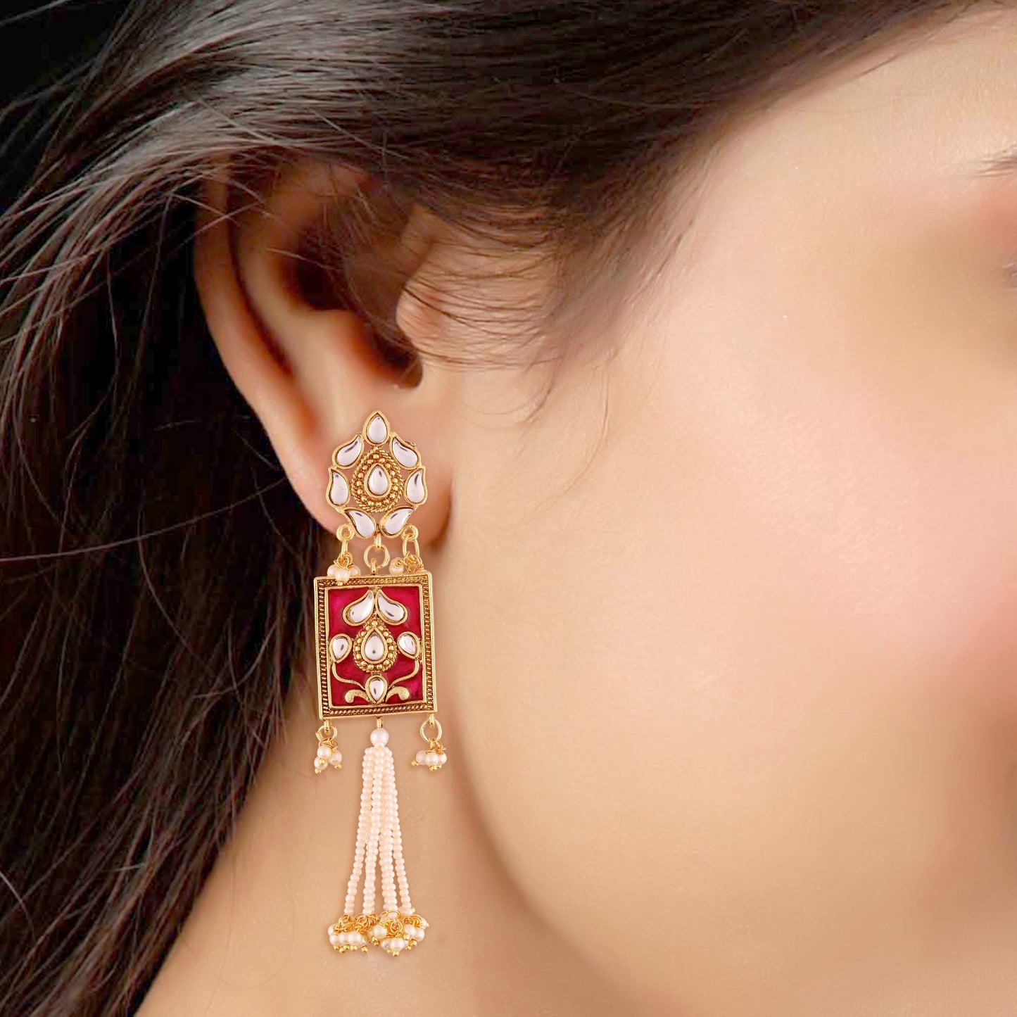 Women's gold plated traditiona padmavati pearl kundan necklace with earrings ml118bl