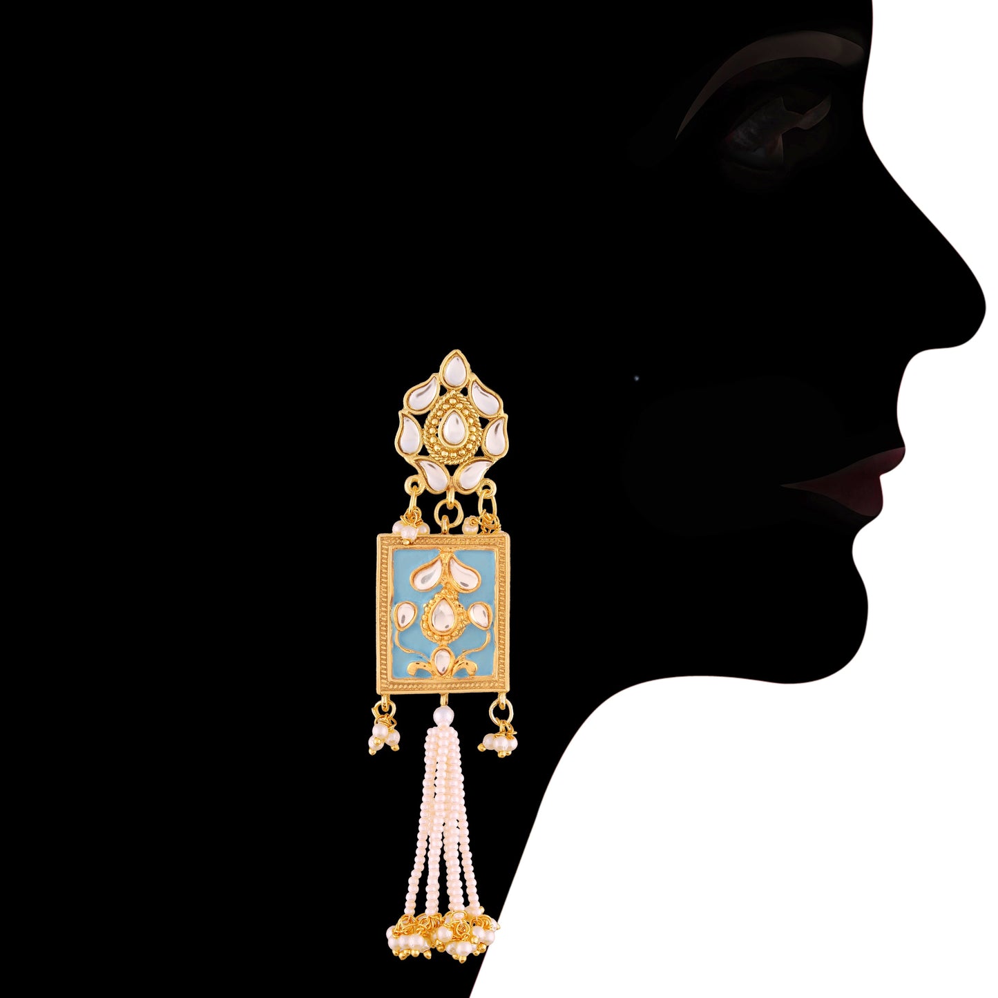 Women's gold plated traditiona padmavati pearl kundan necklace with earrings ml118bl