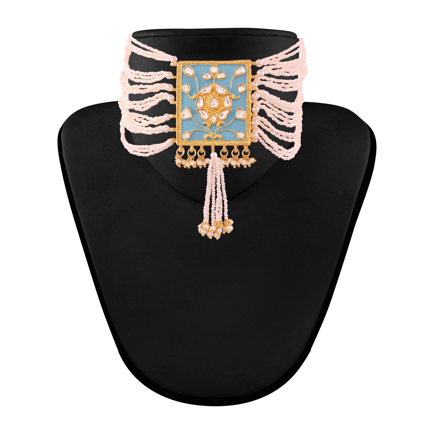 Women's gold plated traditiona padmavati pearl kundan necklace with earrings ml118bl
