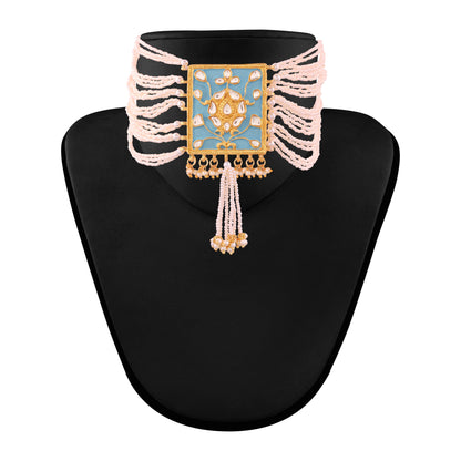 Women's gold plated traditiona padmavati pearl kundan necklace with earrings ml118bl