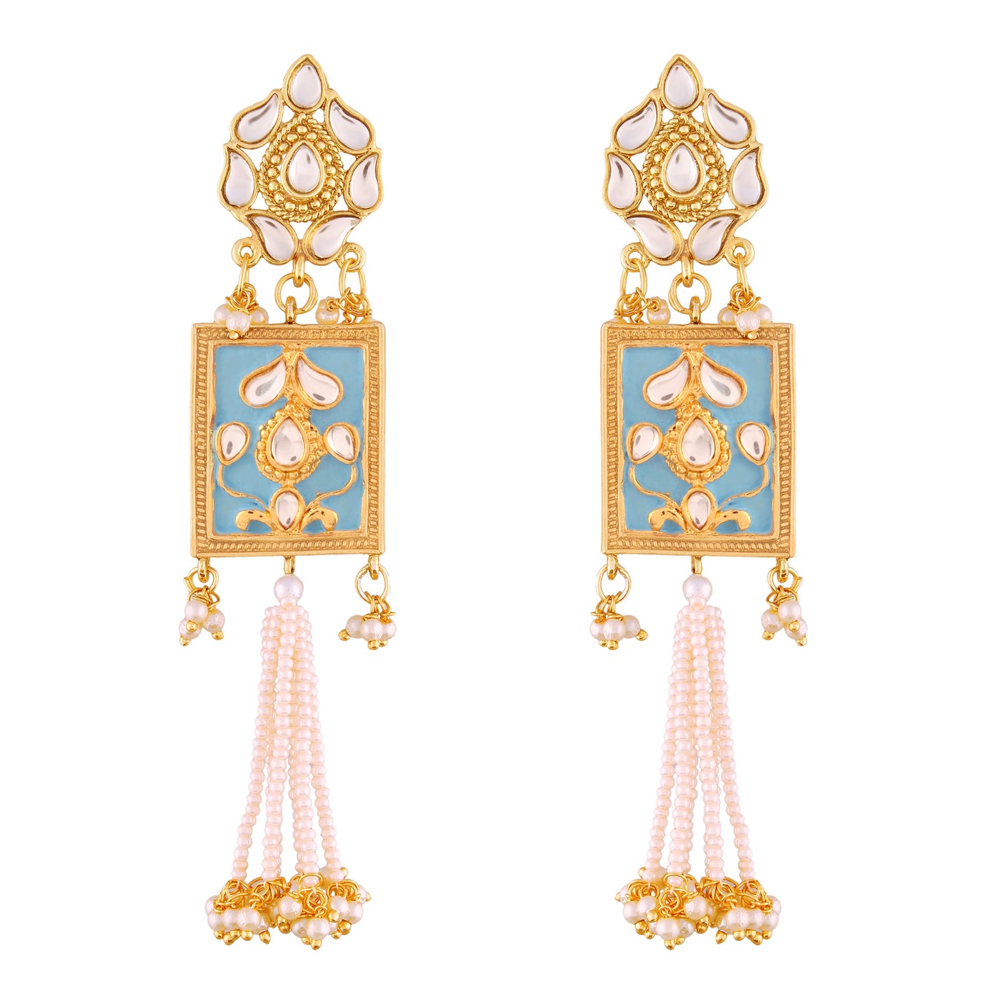 Women's gold plated traditiona padmavati pearl kundan necklace with earrings ml118bl