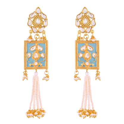 Women's gold plated traditiona padmavati pearl kundan necklace with earrings ml118bl