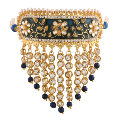 Women's gold plated handcrafted enamel meena work traditional choker with stone studded  jewellery set ml123g
