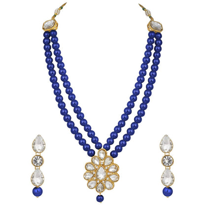 Women's traditional gold plated pearl kundan necklace set with earrings ml140g
