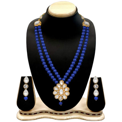 Women's traditional gold plated pearl kundan necklace set with earrings ml140g