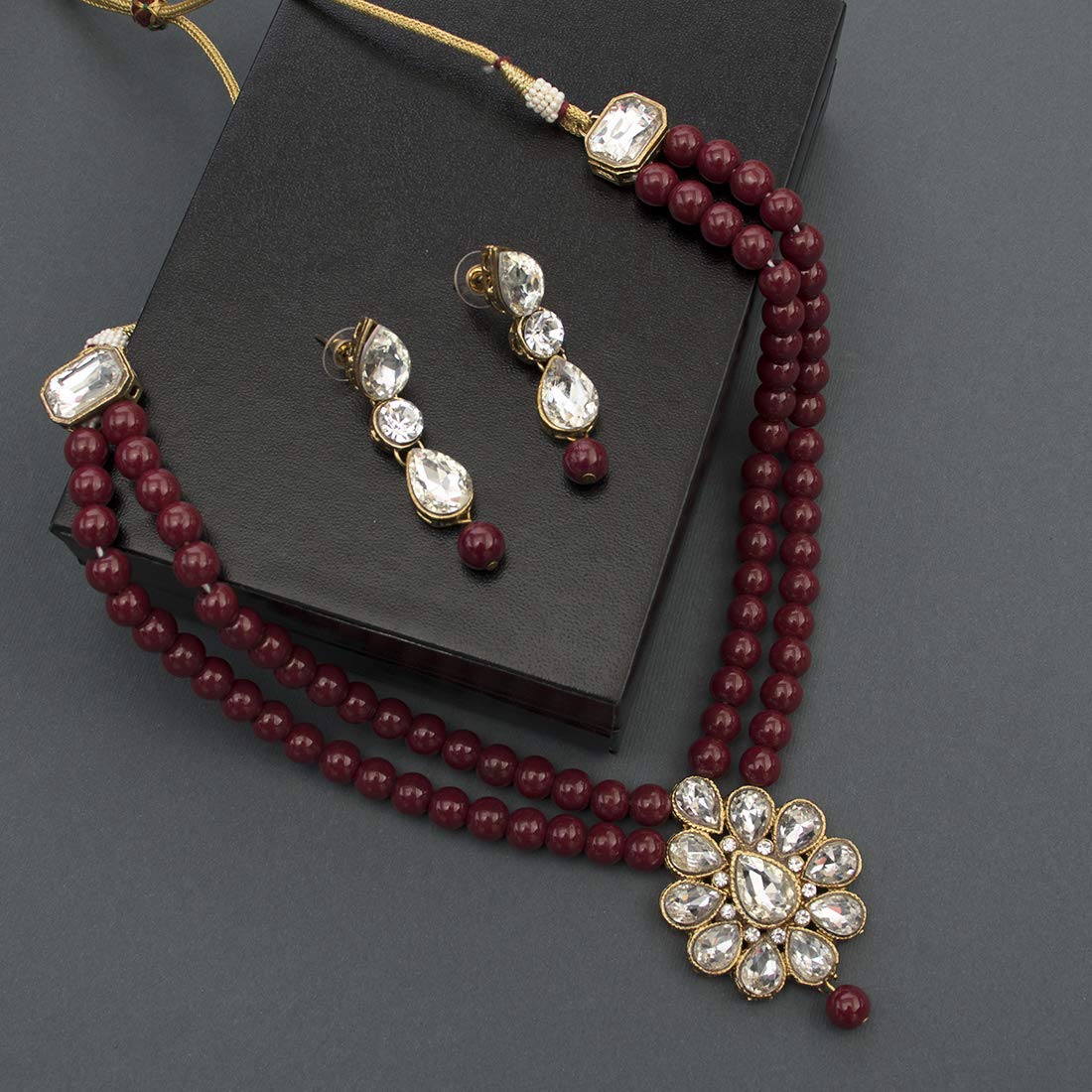 Women's traditional gold plated pearl kundan necklace set with earrings ml140g