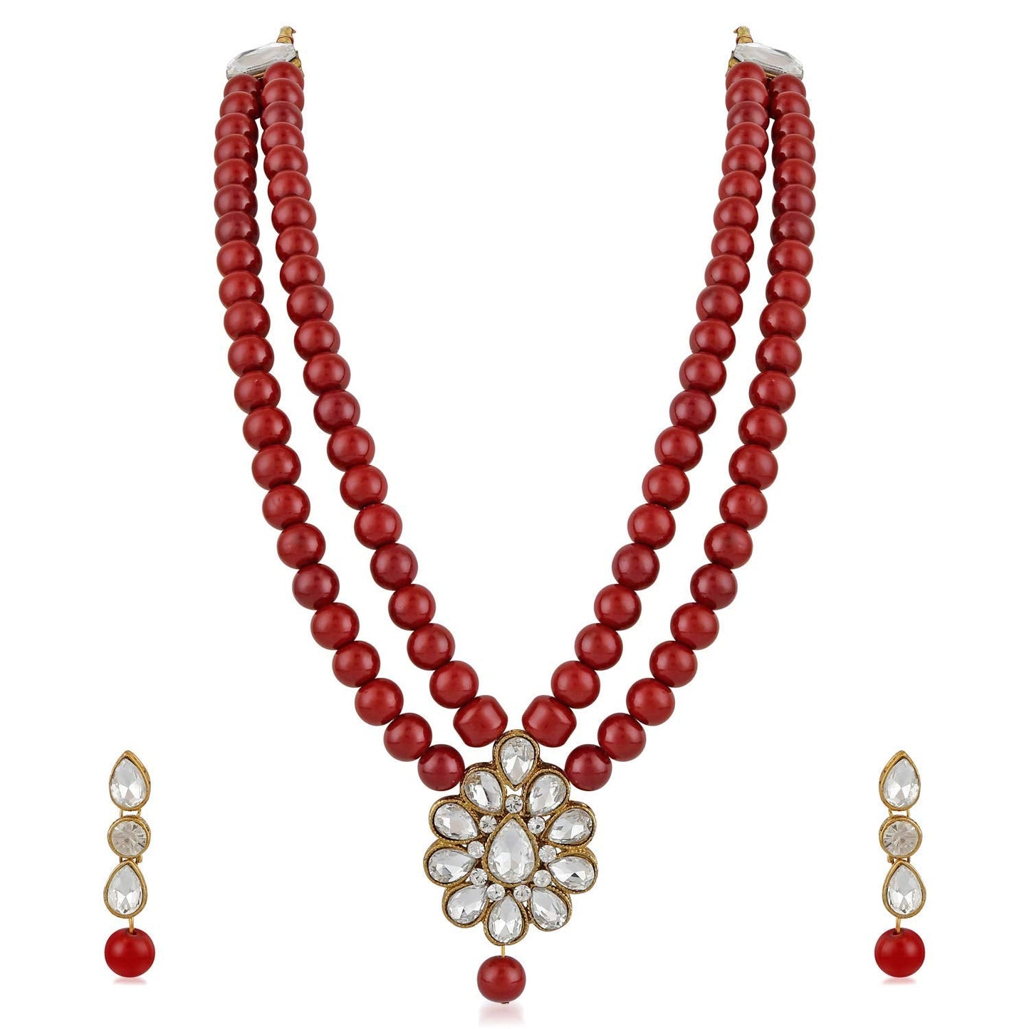Women's traditional gold plated pearl kundan necklace set with earrings ml140g