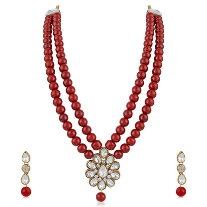 Women's traditional gold plated pearl kundan necklace set with earrings ml140g
