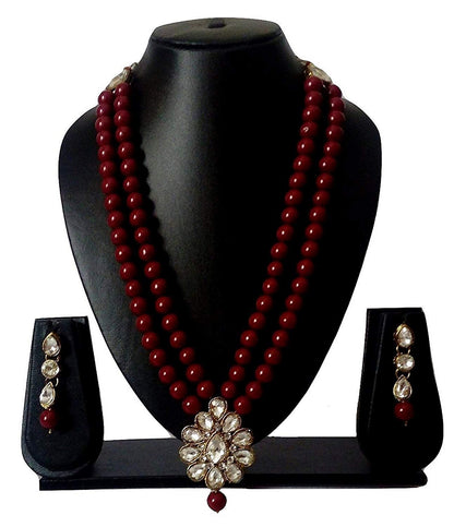 Women's traditional gold plated pearl kundan necklace set with earrings ml140g