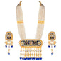 Women's traditional gold plated kundan pearl multi layered blue meena work longnecklace earrings set ml181bl