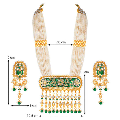 Women's traditional gold plated kundan pearl multi layered blue meena work longnecklace earrings set ml181bl