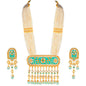 Women's traditional gold plated kundan pearl multi layered blue meena work longnecklace earrings set ml181bl