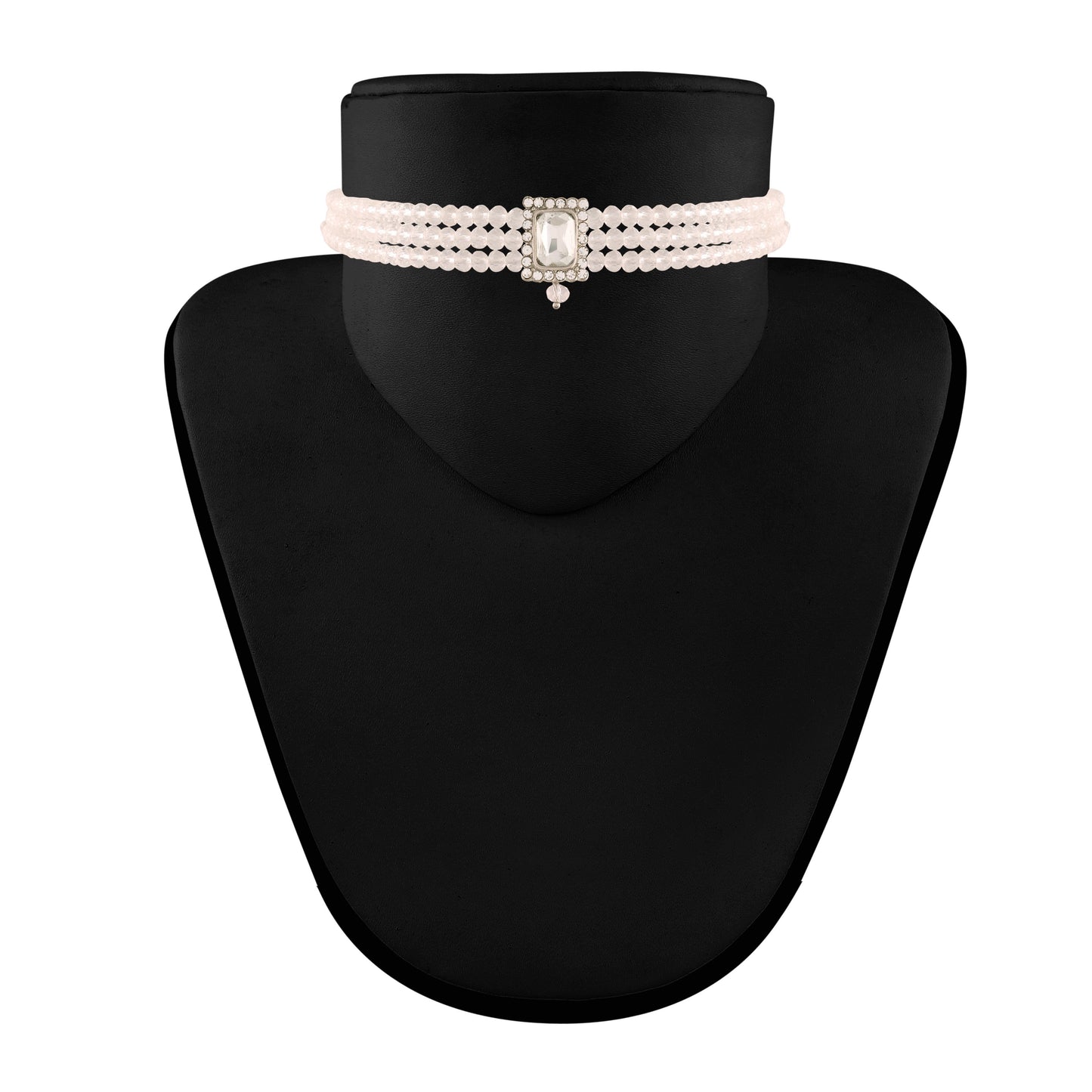 Women's  Rhodium Plated Crystal Stone Beaded Choker Necklace Jewellery Set With Earrings