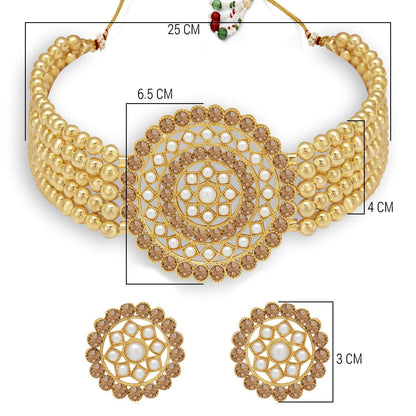 Women's Gold Plated Traditional Light Weight Pearl Beaded Choker Necklace Jewellery Set