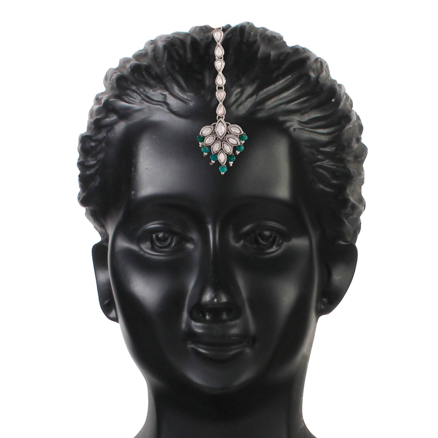 Women's Silver Plated Green Crystal Beads with Stone Studded Choker Necklace Set