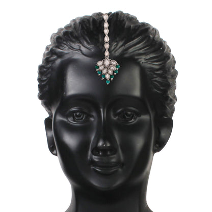 Women's Silver Plated Green Crystal Beads with Stone Studded Choker Necklace Set