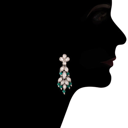 Women's Silver Plated Green Crystal Beads with Stone Studded Choker Necklace Set