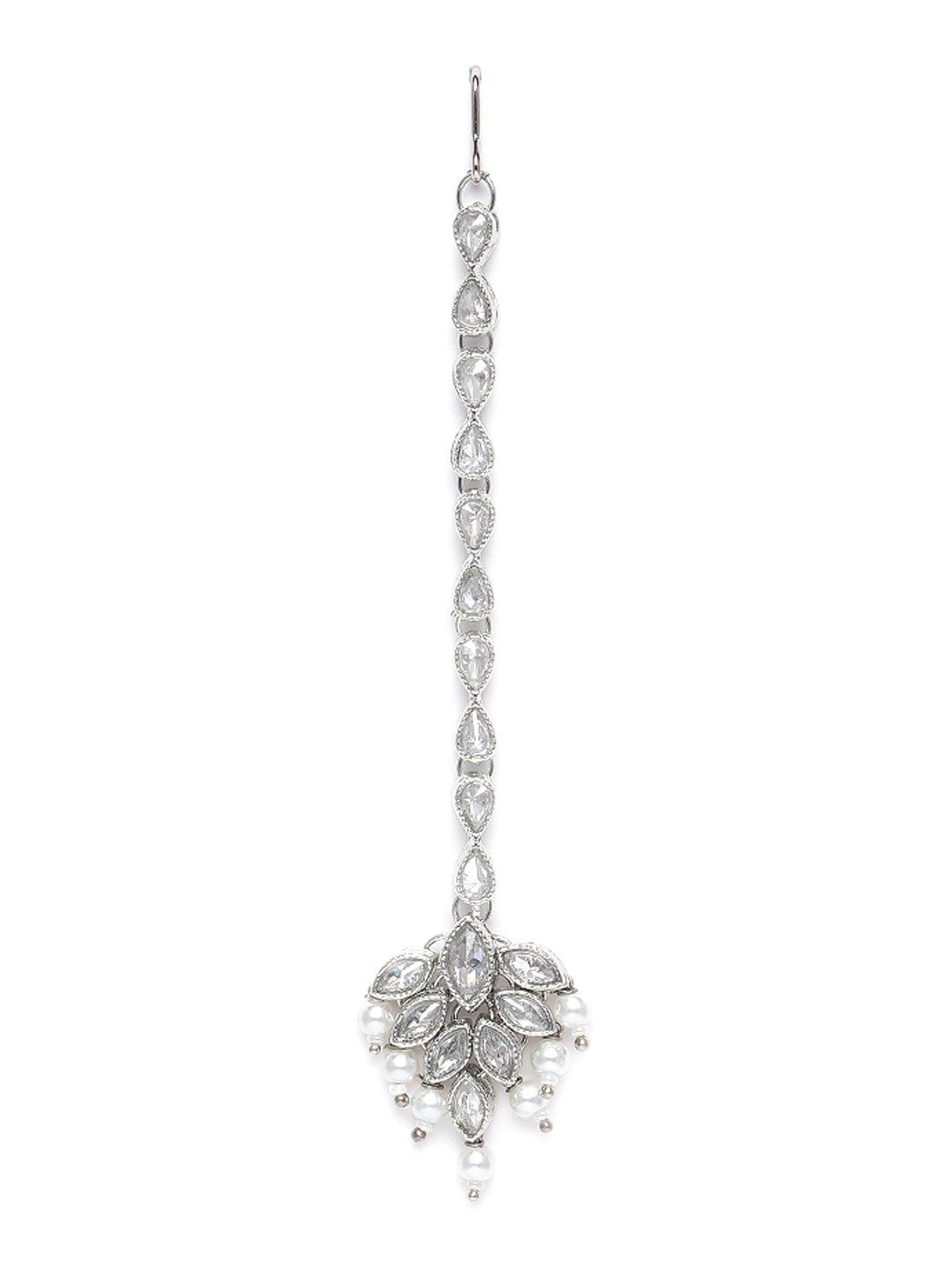 Women's Silver Plated White Crystal Beads with Stone Studded Choker Necklace Set