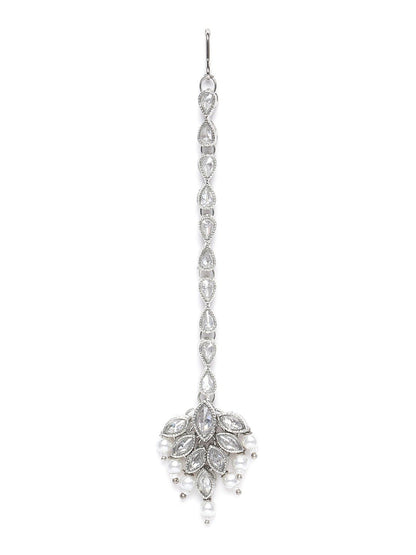 Women's Silver Plated White Crystal Beads with Stone Studded Choker Necklace Set