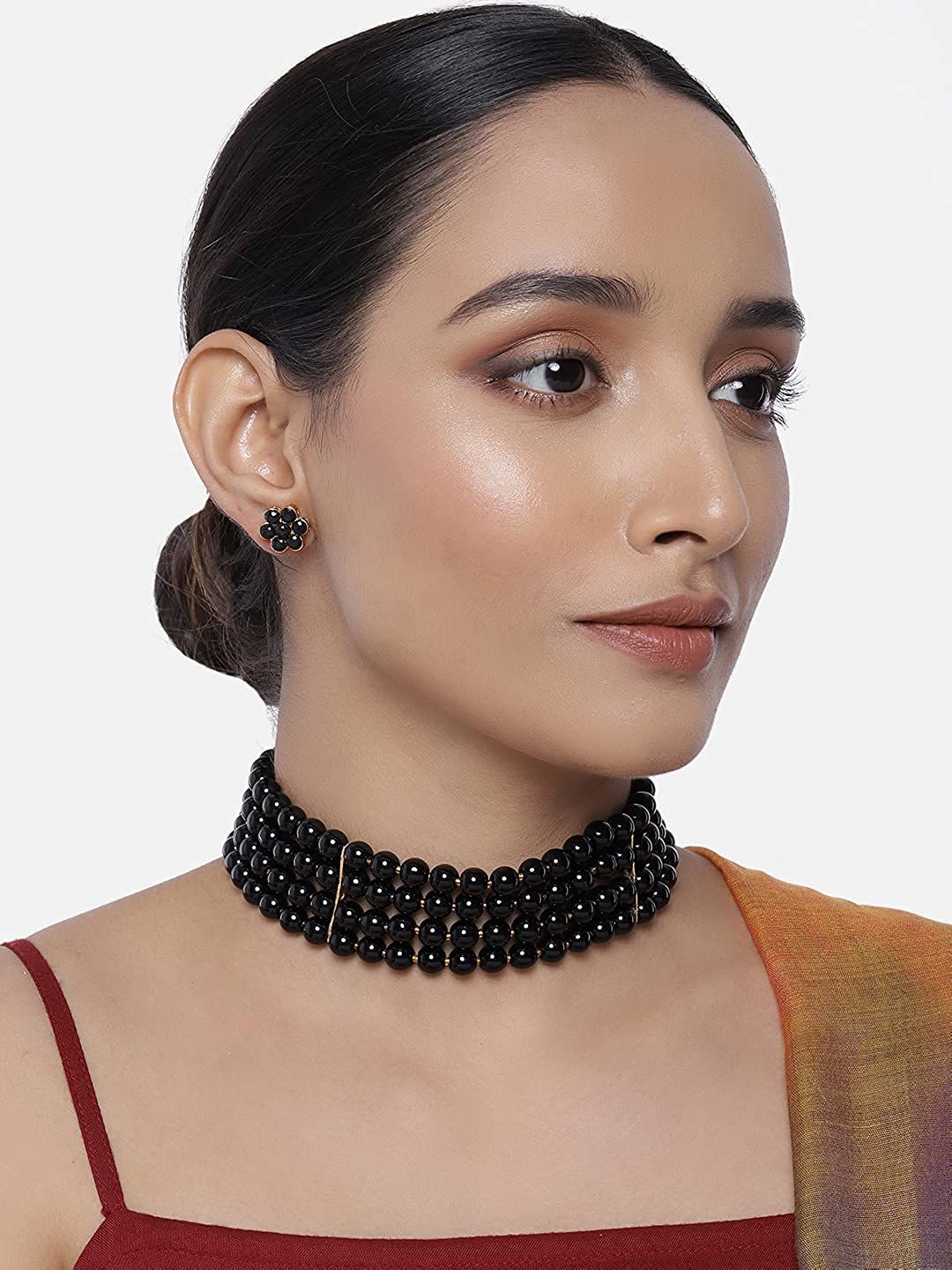 Women's 18k Gold Plated Black Pearl Beaded Choker Se