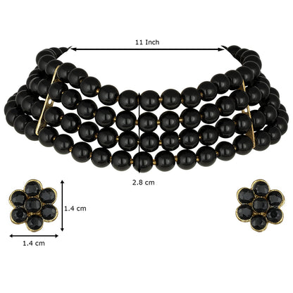 Women's 18k Gold Plated Black Pearl Beaded Choker Se