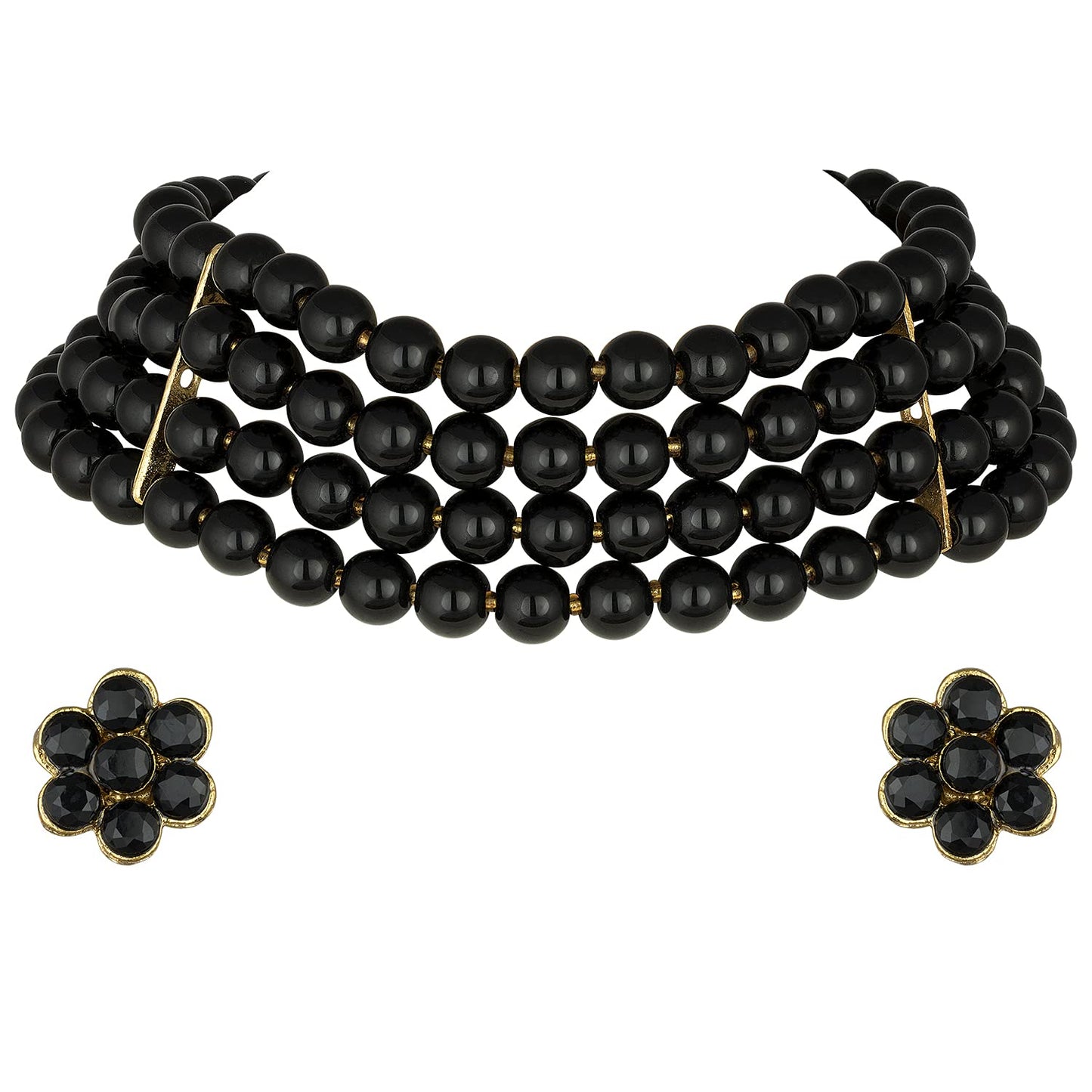 Women's 18k Gold Plated Black Pearl Beaded Choker Se