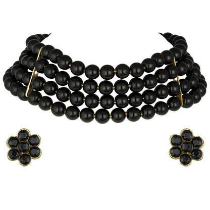 Women's 18k Gold Plated Black Pearl Beaded Choker Se